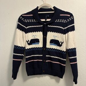 Janie and Jack Boy Connor Navy Whale Shawl Collar Cardigan Size 10